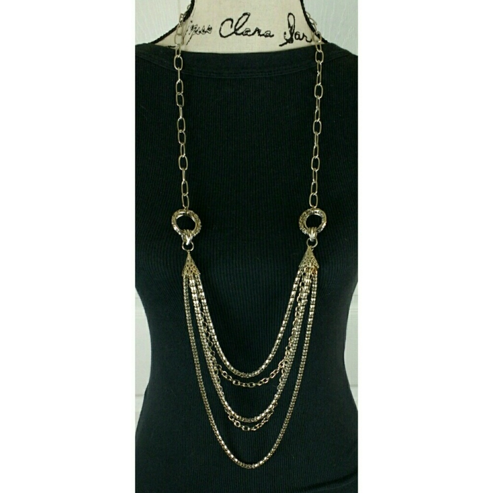 Layered silver tone mesh tube necklace, 40" long
